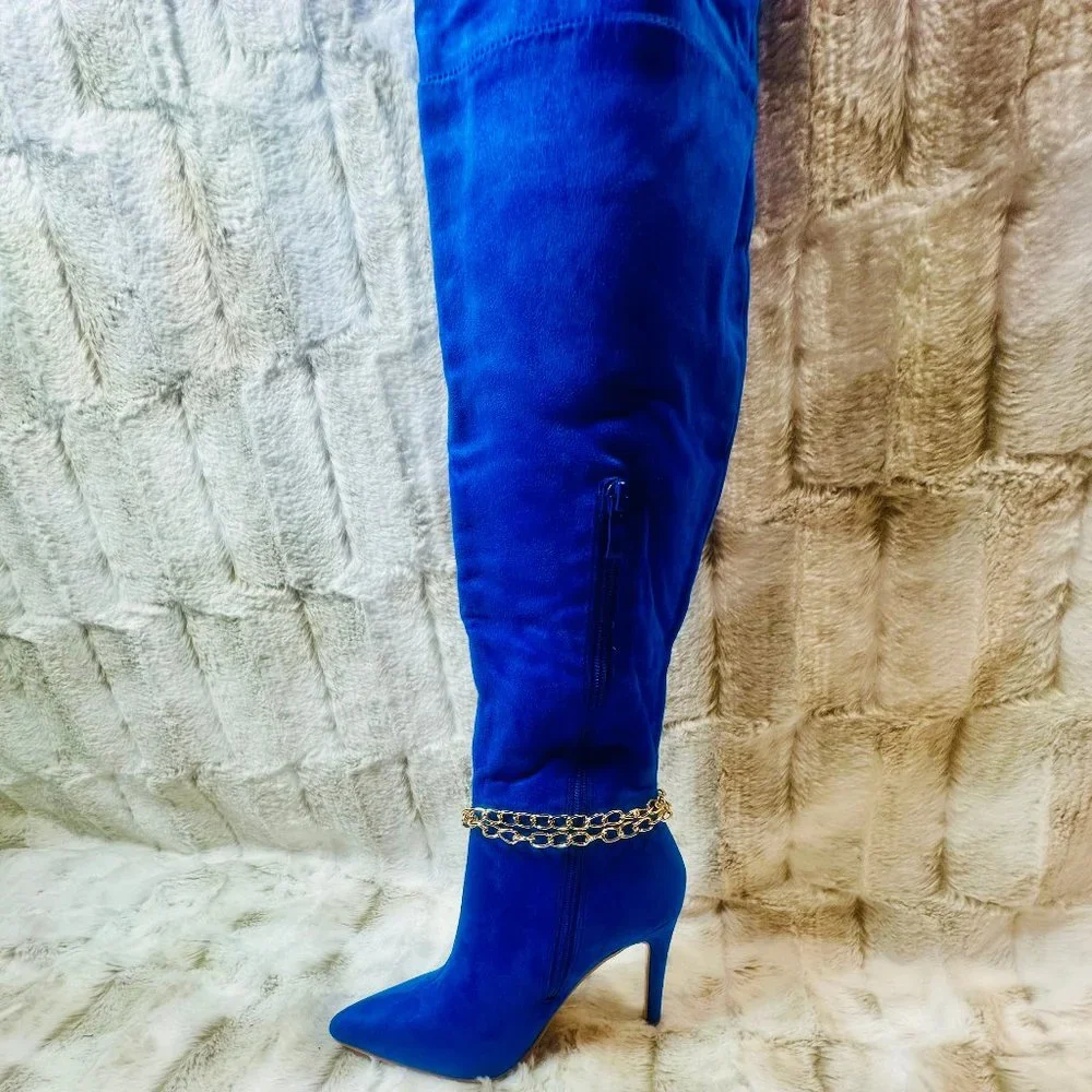 Mata Bright Blue Faux Suede Wide Top 4
